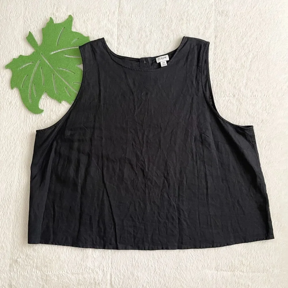 J Crew Black Linen Blend Sleeveless Top Plus Size 2X Lightweight 3 Brown Button
